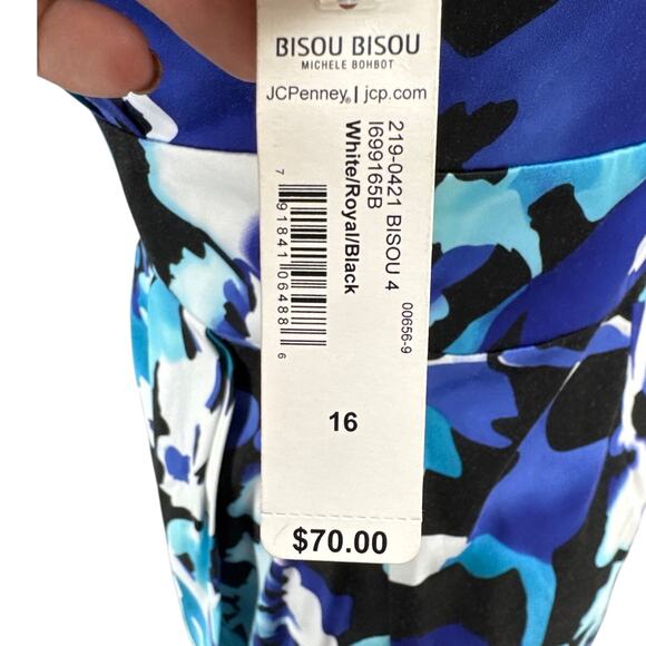 Bisou Bisou Blue Black Floral One Shoulder Wrap Dress Women 16 - Picture 6 of 10